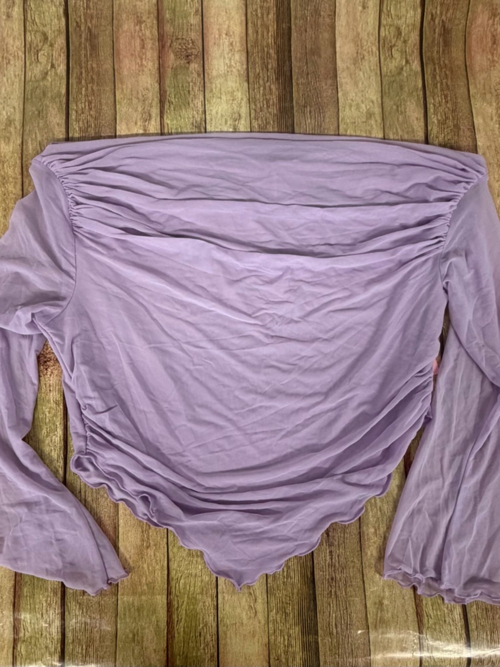 Lavender Asymmetrical Off Shoulder Ruched Mesh Top | XXL Y2K Going Out Top